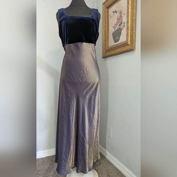 Vintage 90s Velvet Maxi Dress - Black and Silver - Picture 1 of 10